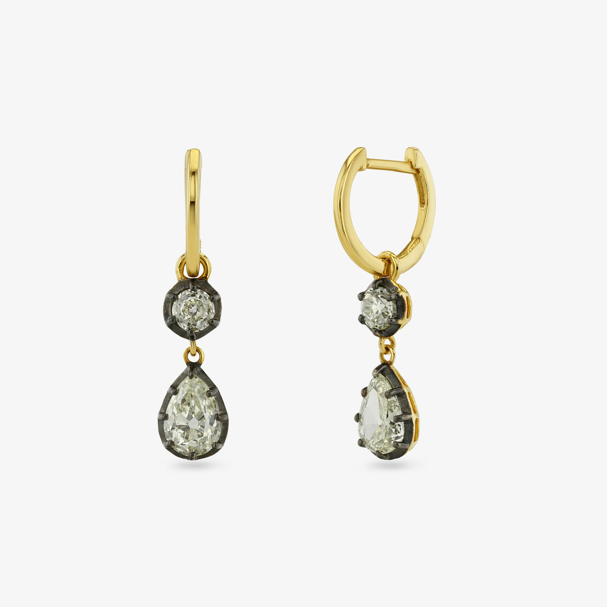 Double Diamond Drop Hoops — round + pear