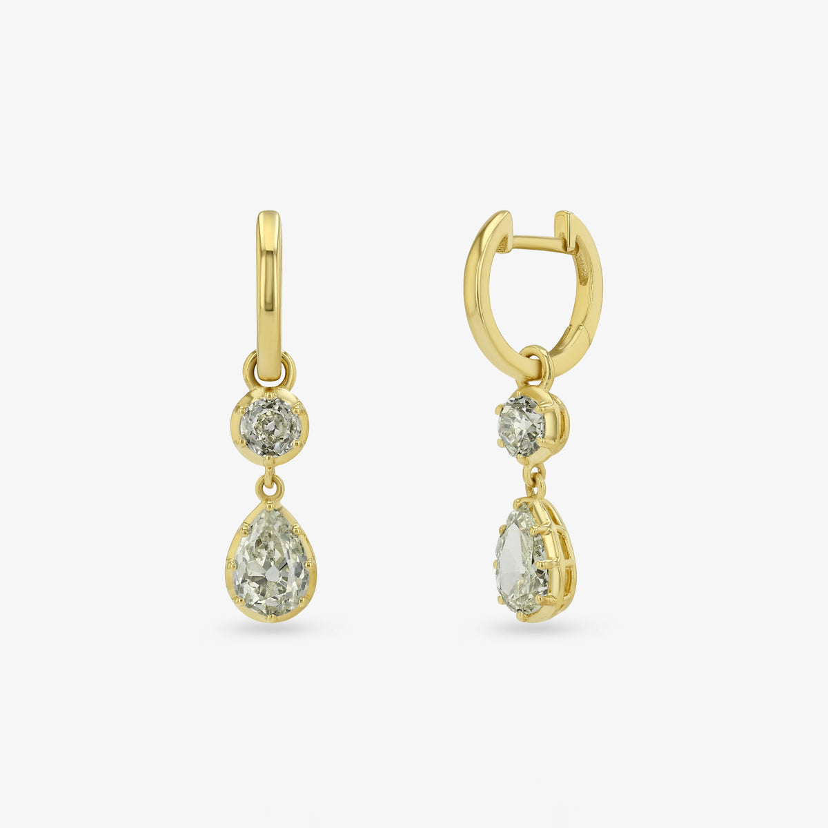 Double Diamond Drop Hoops — round + pear