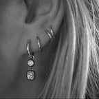 Double Diamond Drop Hoops — round + cushion