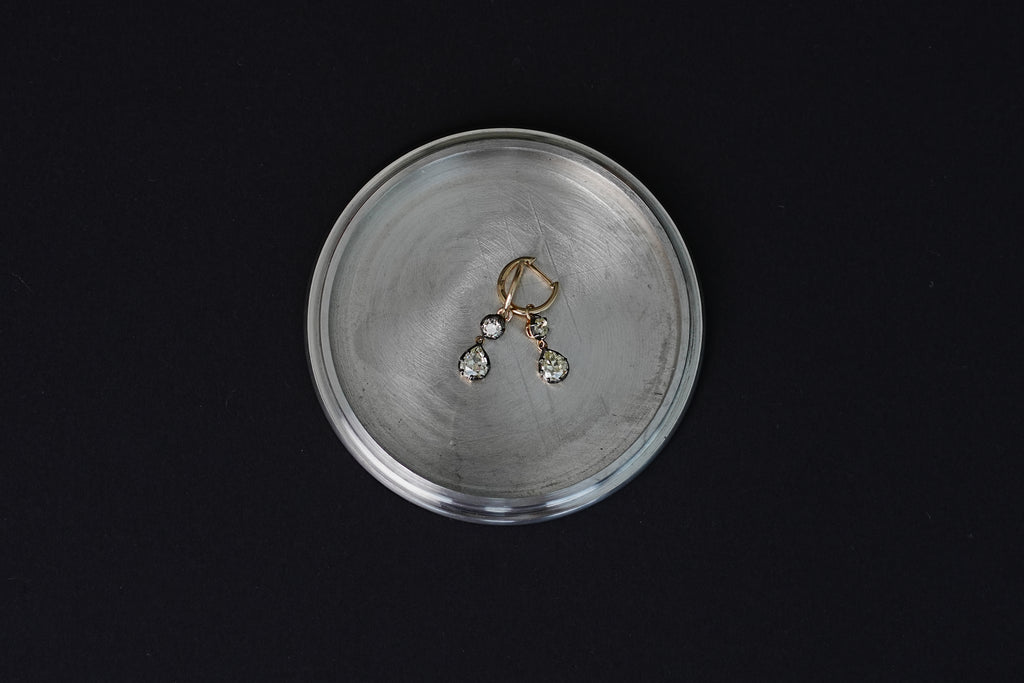 Double Diamond Drop Hoops — round + pear