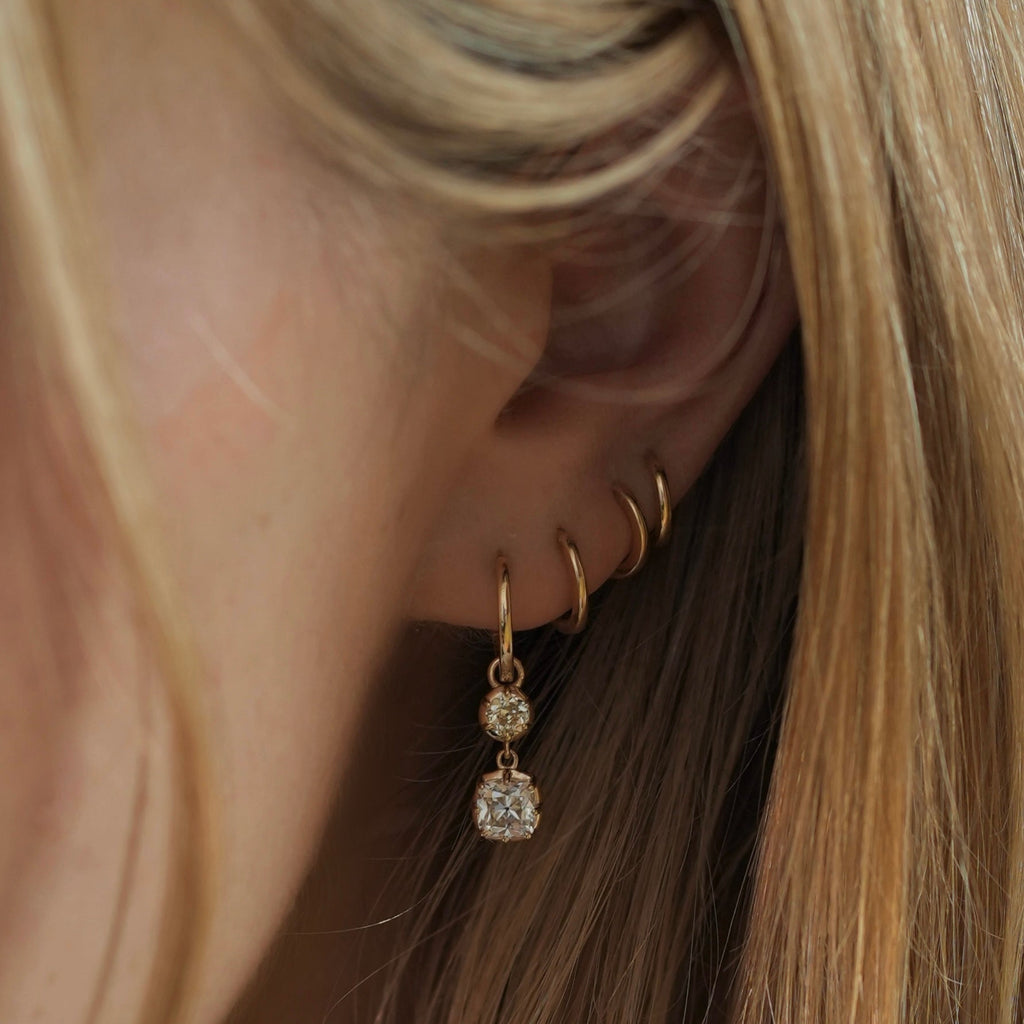 Double Diamond Drop Hoops — round + cushion