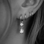Double Diamond Drop Hoops — round + pear