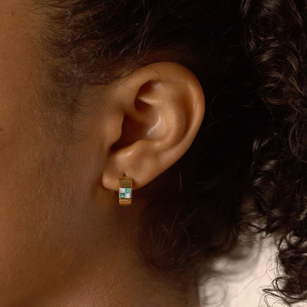 Diamond Earth Sign Checker Baby Hoops